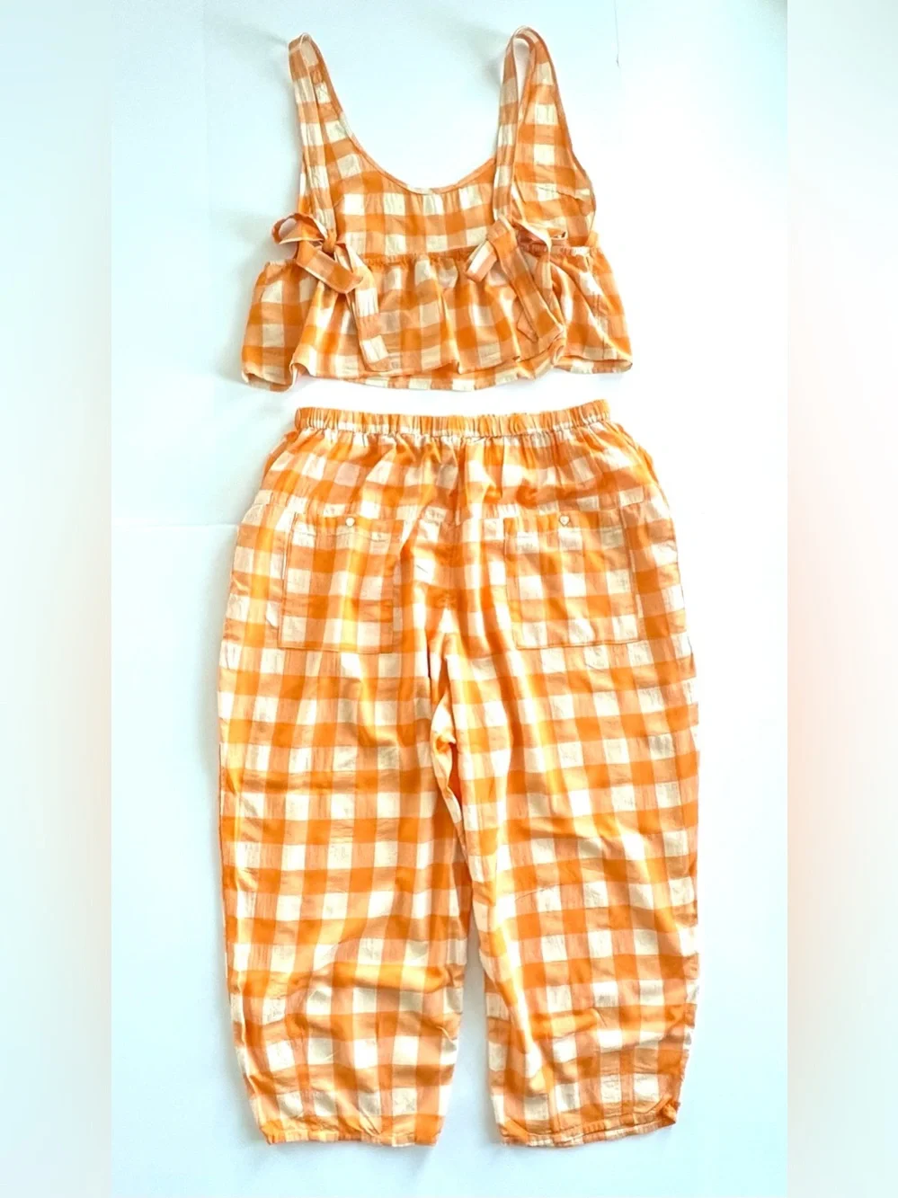 ✨Set✨LyreBird by Anthropologie Swing Tank & Barrel Boxer Pants Marigold Gingham - Picture 6 of 16